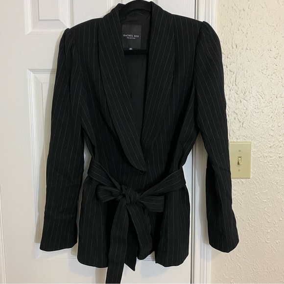 Rachel Roy Collection Pinstripe Puff Sleeve Belted Blazer size 10 - Picture 4 of 9